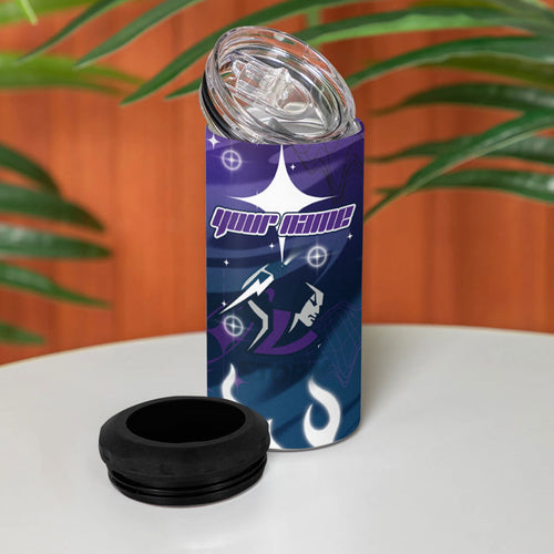 Personalized Melbourne Storm 4 in 1 Can Cooler Tumbler Y2K Grunge Aesthetic With Cyber Flames and Starburst Graphics