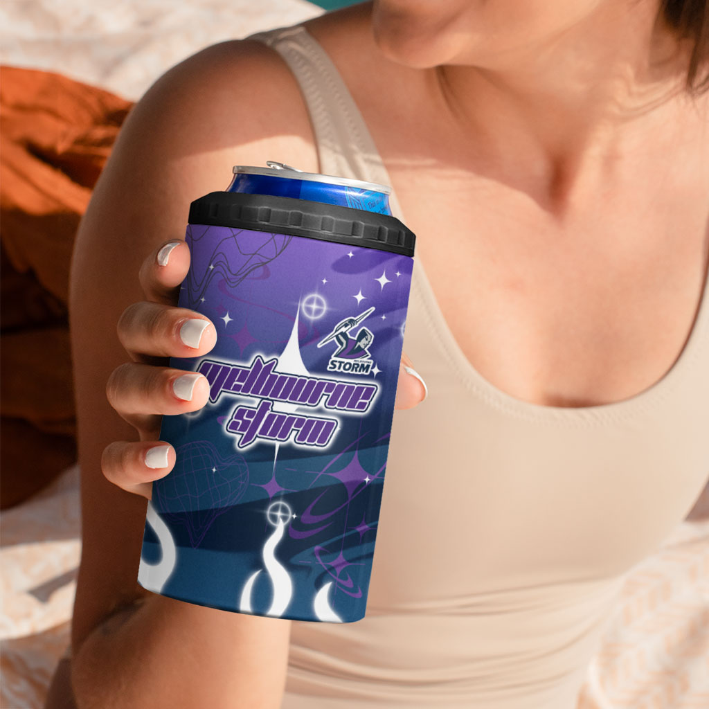 Personalized Melbourne Storm 4 in 1 Can Cooler Tumbler Y2K Grunge Aesthetic With Cyber Flames and Starburst Graphics