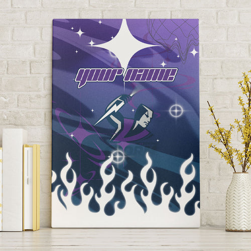 Personalized Melbourne Storm Canvas Wall Art Y2K Grunge Aesthetic With Cyber Flames and Starburst Graphics
