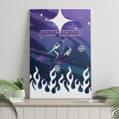 Personalized Melbourne Storm Canvas Wall Art Y2K Grunge Aesthetic With Cyber Flames and Starburst Graphics