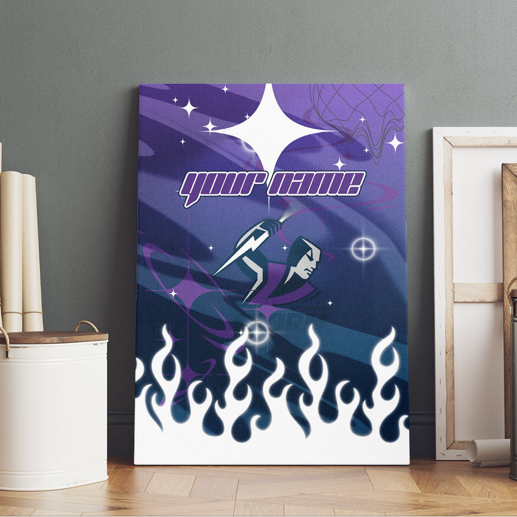 Personalized Melbourne Storm Canvas Wall Art Y2K Grunge Aesthetic With Cyber Flames and Starburst Graphics