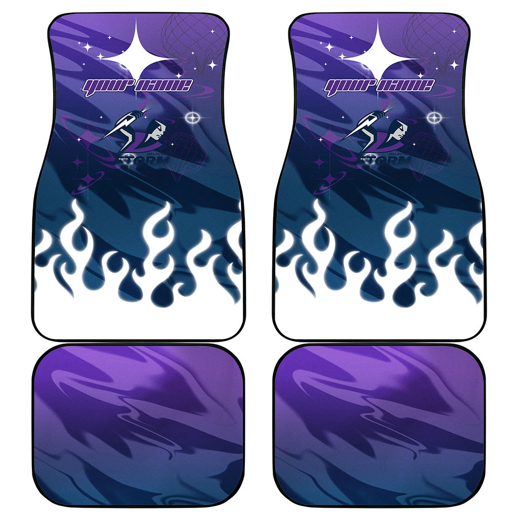 Personalized Melbourne Storm Car Mats Y2K Grunge Aesthetic With Cyber Flames and Starburst Graphics