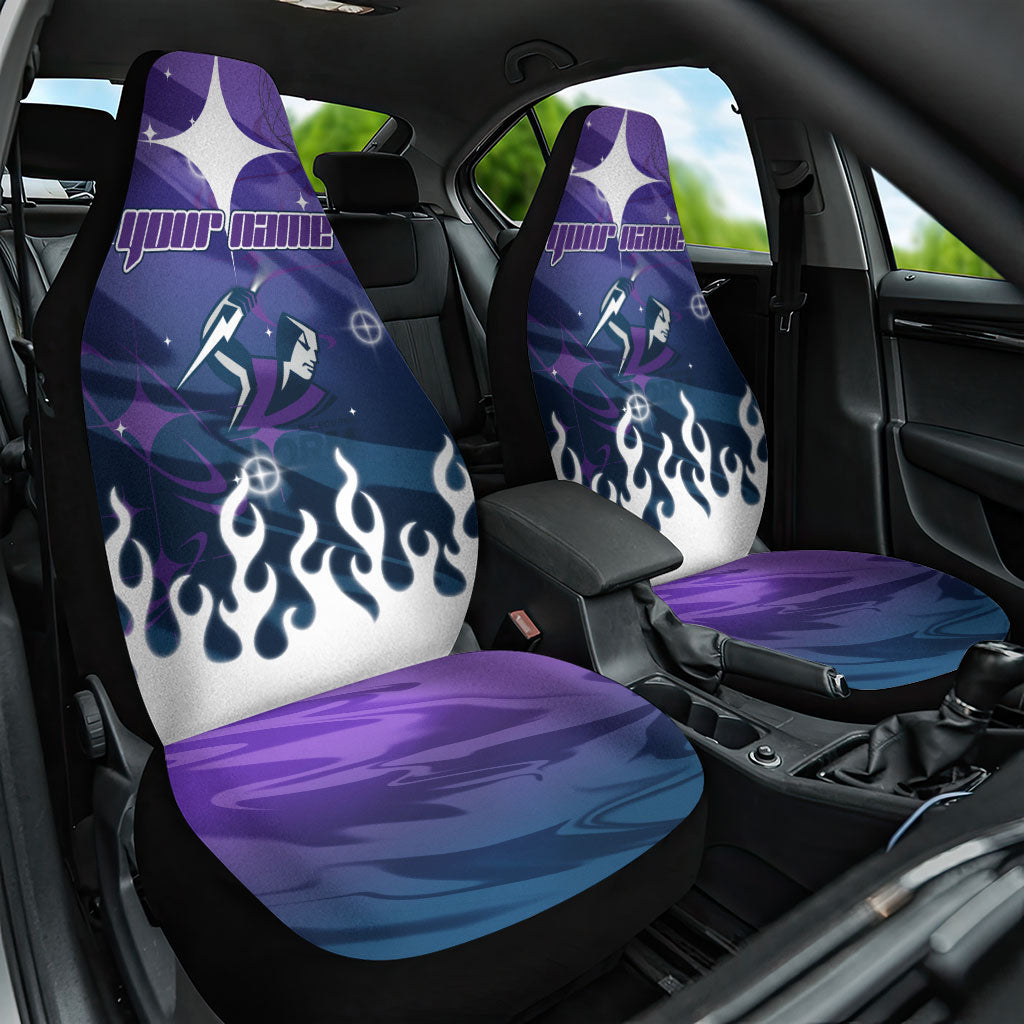 Personalized Melbourne Storm Car Seat Cover Y2K Grunge Aesthetic With Cyber Flames and Starburst Graphics