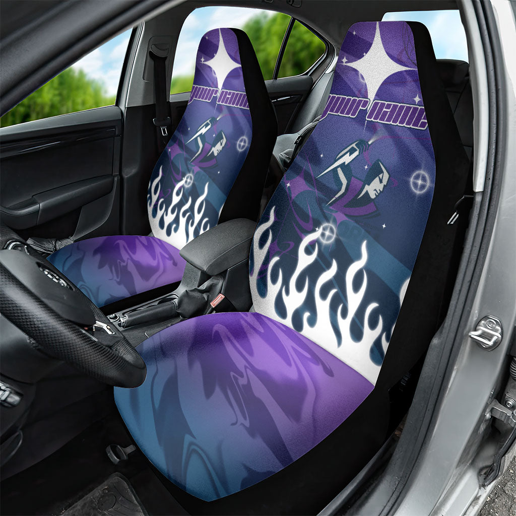 Personalized Melbourne Storm Car Seat Cover Y2K Grunge Aesthetic With Cyber Flames and Starburst Graphics
