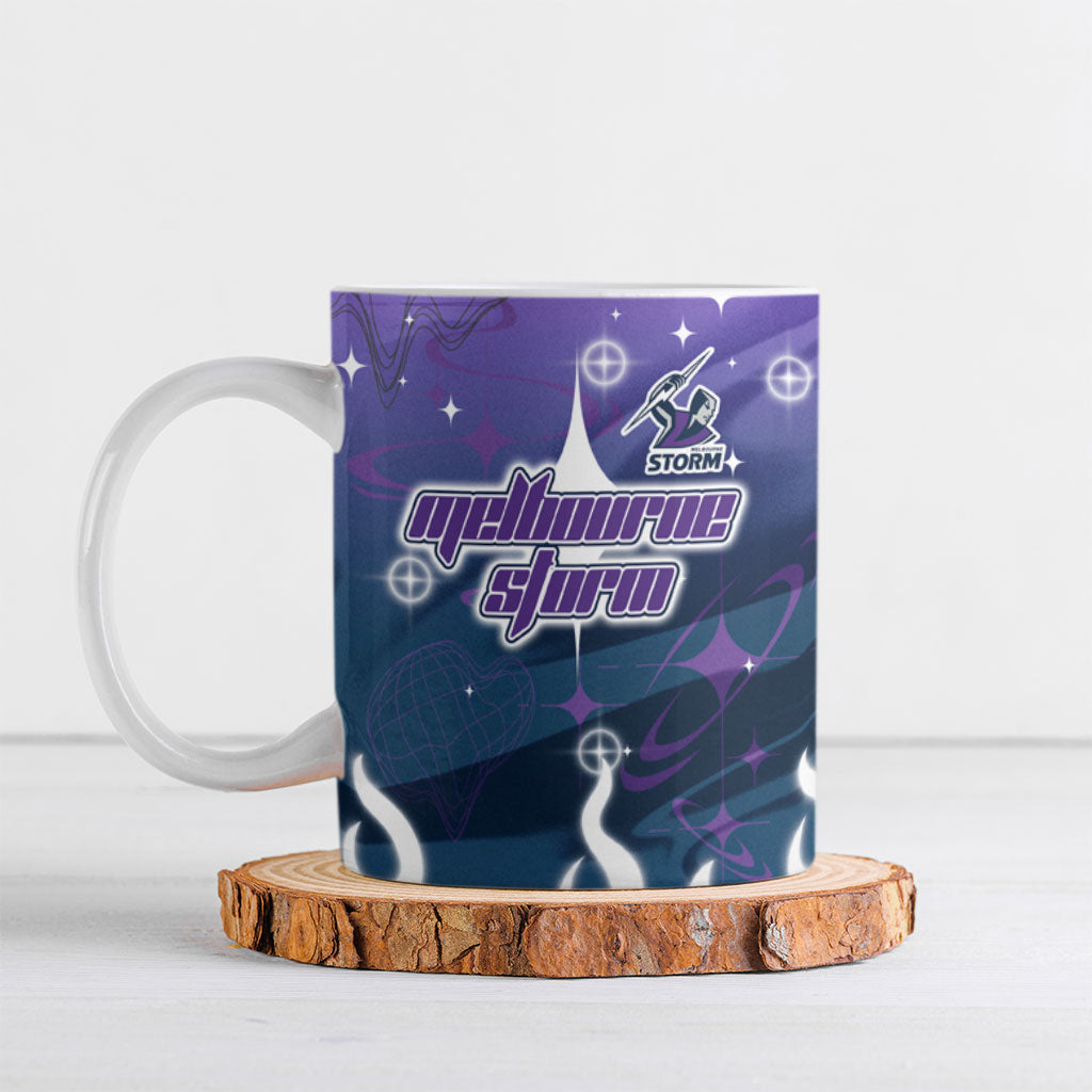 Personalized Melbourne Storm Ceramic Mug Y2K Grunge Aesthetic With Cyber Flames and Starburst Graphics