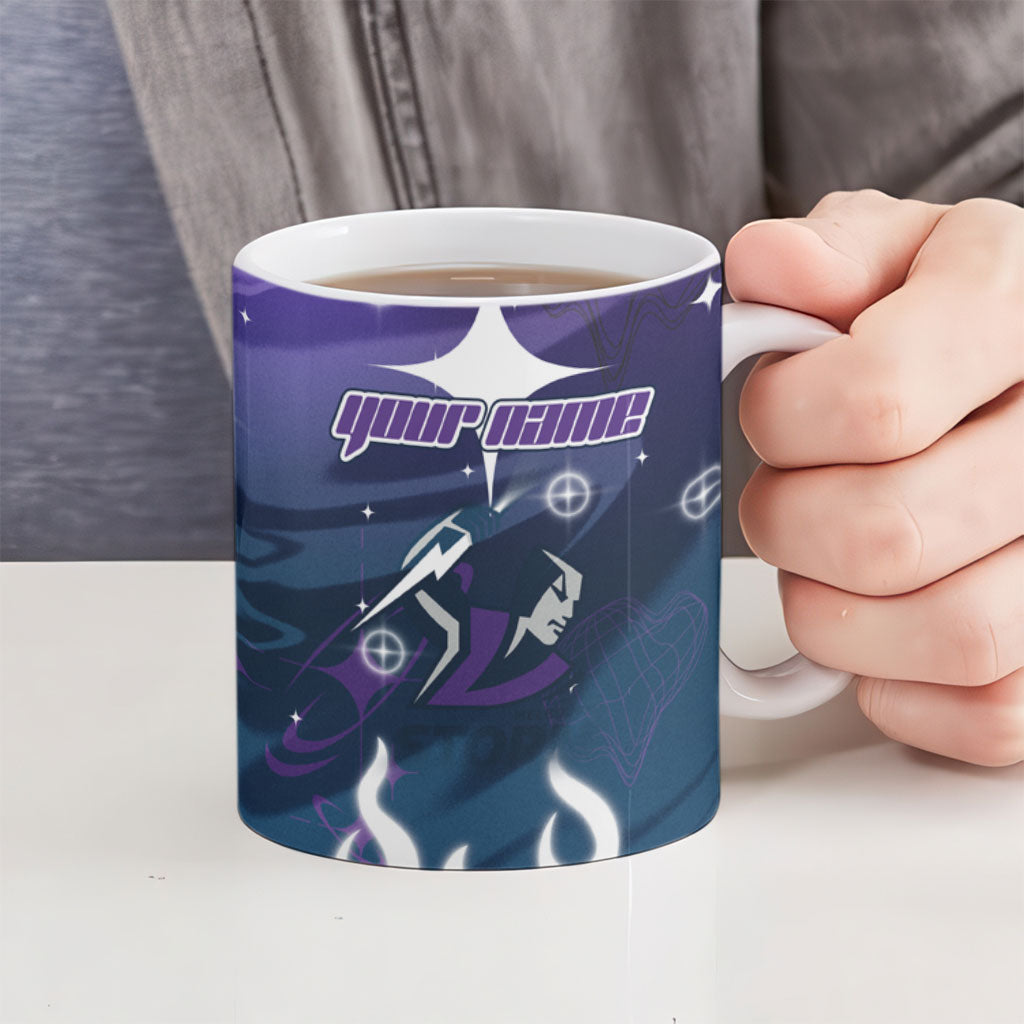 Personalized Melbourne Storm Ceramic Mug Y2K Grunge Aesthetic With Cyber Flames and Starburst Graphics