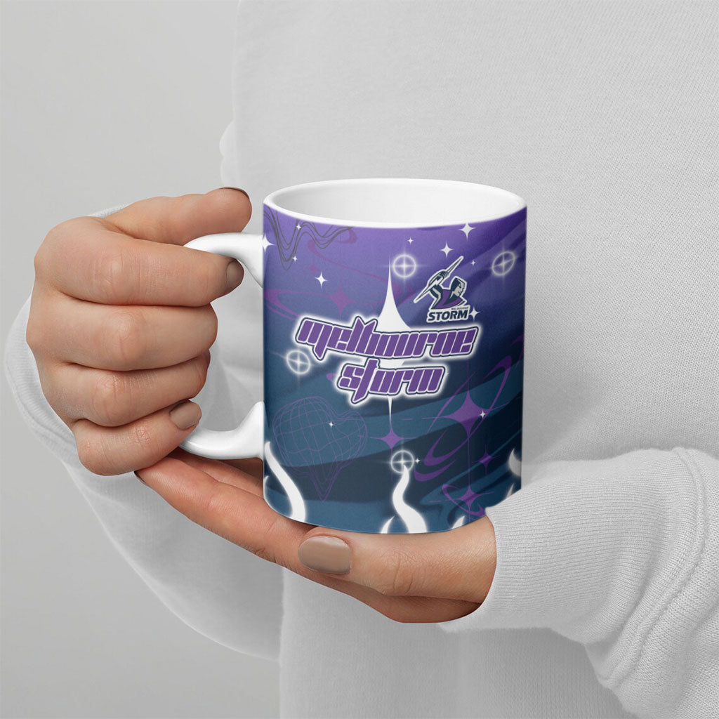 Personalized Melbourne Storm Ceramic Mug Y2K Grunge Aesthetic With Cyber Flames and Starburst Graphics