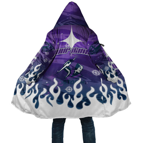 Personalized Melbourne Storm Cloak Y2K Grunge Aesthetic With Cyber Flames and Starburst Graphics