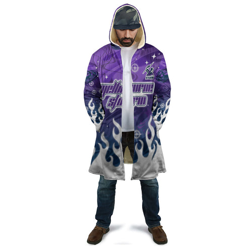 Personalized Melbourne Storm Cloak Y2K Grunge Aesthetic With Cyber Flames and Starburst Graphics