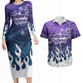 Personalized Melbourne Storm Couples Matching Long Sleeve Bodycon Dress and Hawaiian Shirt Y2K Grunge Aesthetic With Cyber Flames and Starburst Graphics