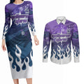 Personalized Melbourne Storm Couples Matching Long Sleeve Bodycon Dress and Long Sleeve Button Shirt Y2K Grunge Aesthetic With Cyber Flames and Starburst Graphics
