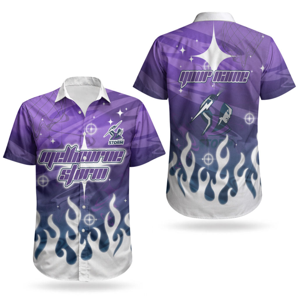 Personalized Melbourne Storm Couples Matching Mermaid Dress and Hawaiian Shirt Y2K Grunge Aesthetic With Cyber Flames and Starburst Graphics