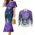 Personalized Melbourne Storm Couples Matching Mermaid Dress and Long Sleeve Button Shirt Y2K Grunge Aesthetic With Cyber Flames and Starburst Graphics
