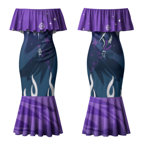 Personalized Melbourne Storm Couples Matching Mermaid Dress and Long Sleeve Button Shirt Y2K Grunge Aesthetic With Cyber Flames and Starburst Graphics