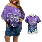 Personalized Melbourne Storm Couples Matching Off Shoulder Short Dress and Hawaiian Shirt Y2K Grunge Aesthetic With Cyber Flames and Starburst Graphics