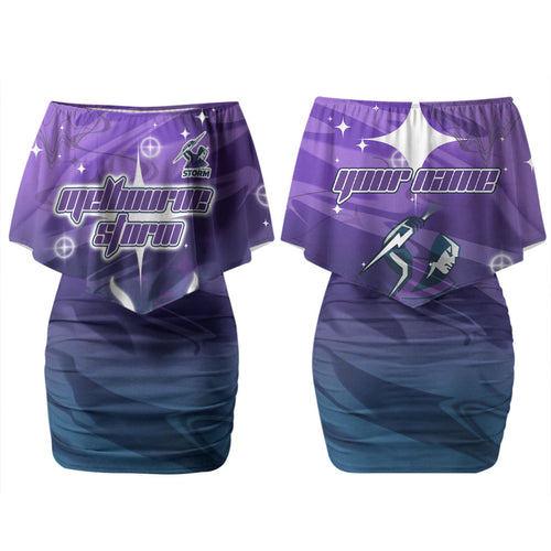 Personalized Melbourne Storm Couples Matching Off Shoulder Short Dress and Hawaiian Shirt Y2K Grunge Aesthetic With Cyber Flames and Starburst Graphics