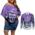 Personalized Melbourne Storm Couples Matching Off Shoulder Short Dress and Long Sleeve Button Shirt Y2K Grunge Aesthetic With Cyber Flames and Starburst Graphics