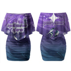 Personalized Melbourne Storm Couples Matching Off Shoulder Short Dress and Long Sleeve Button Shirt Y2K Grunge Aesthetic With Cyber Flames and Starburst Graphics