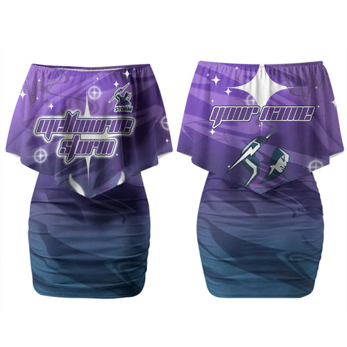 Personalized Melbourne Storm Couples Matching Off Shoulder Short Dress and Long Sleeve Button Shirt Y2K Grunge Aesthetic With Cyber Flames and Starburst Graphics