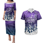Personalized Melbourne Storm Couples Matching Puletasi and Hawaiian Shirt Y2K Grunge Aesthetic With Cyber Flames and Starburst Graphics