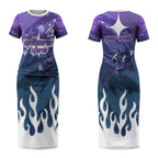 Personalized Melbourne Storm Couples Matching Short Sleeve Bodycon Dress and Hawaiian Shirt Y2K Grunge Aesthetic With Cyber Flames and Starburst Graphics