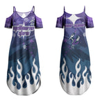 Personalized Melbourne Storm Couples Matching Summer Maxi Dress and Hawaiian Shirt Y2K Grunge Aesthetic With Cyber Flames and Starburst Graphics