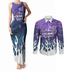 Personalized Melbourne Storm Couples Matching Tank Maxi Dress and Long Sleeve Button Shirt Y2K Grunge Aesthetic With Cyber Flames and Starburst Graphics