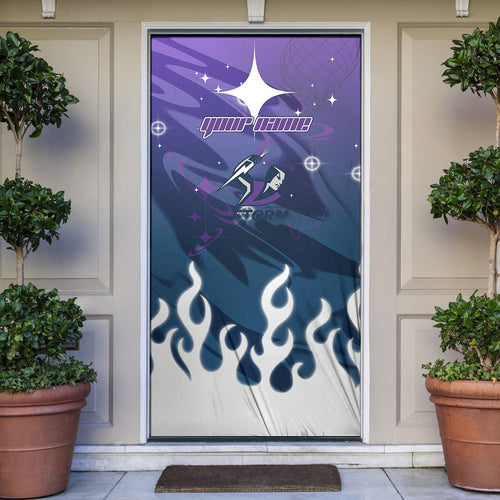 Personalized Melbourne Storm Door Cover Y2K Grunge Aesthetic With Cyber Flames and Starburst Graphics
