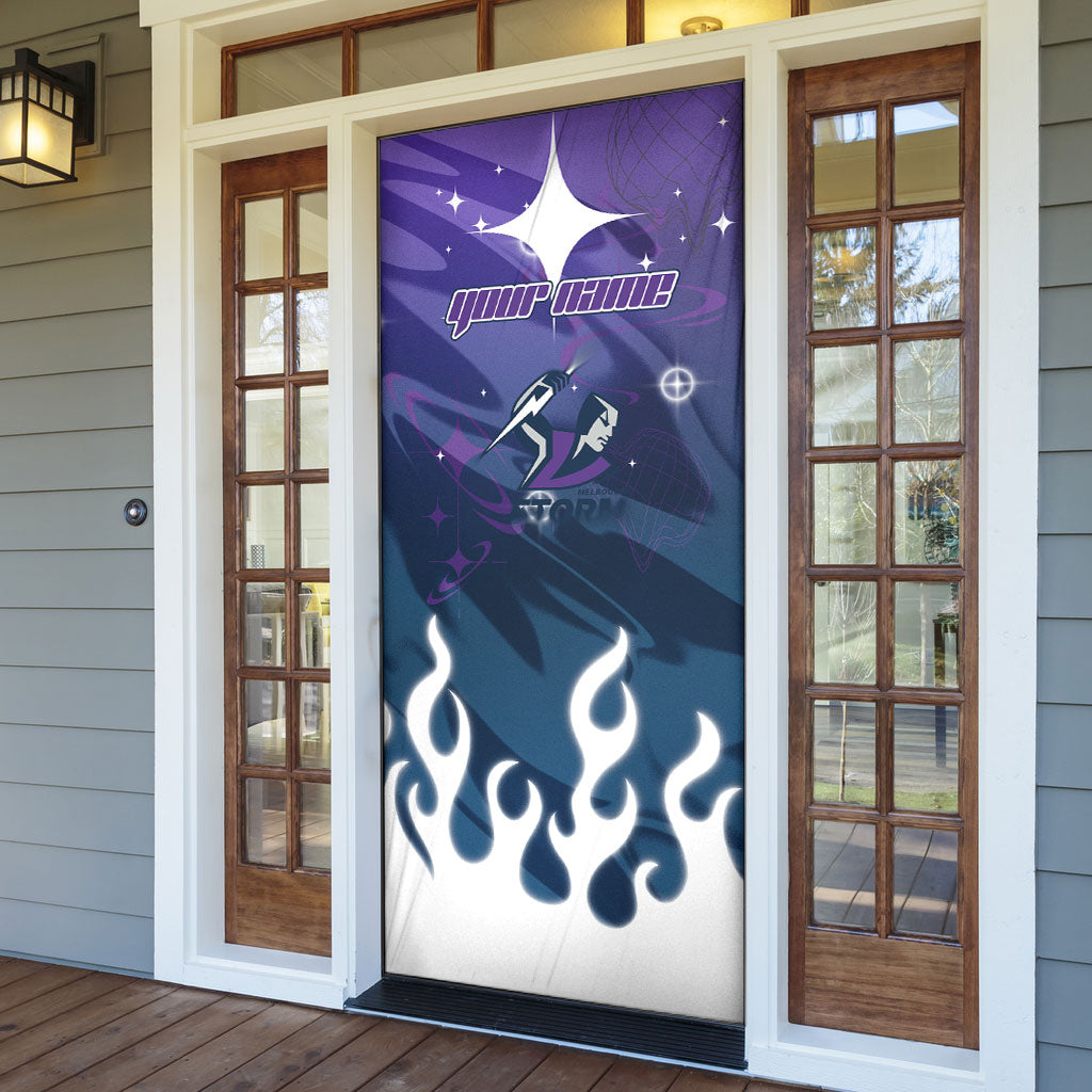 Personalized Melbourne Storm Door Cover Y2K Grunge Aesthetic With Cyber Flames and Starburst Graphics