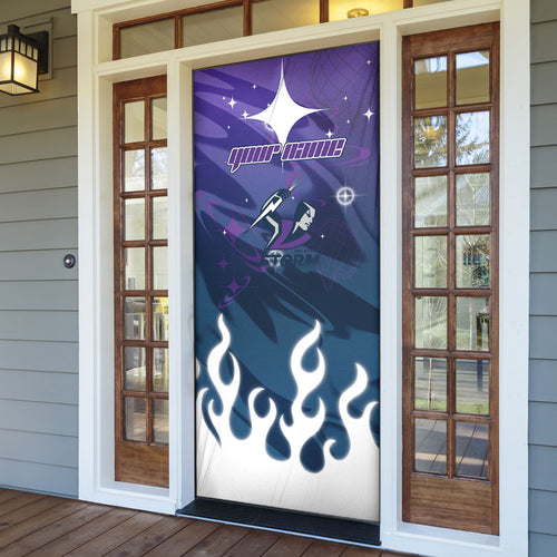 Personalized Melbourne Storm Door Cover Y2K Grunge Aesthetic With Cyber Flames and Starburst Graphics
