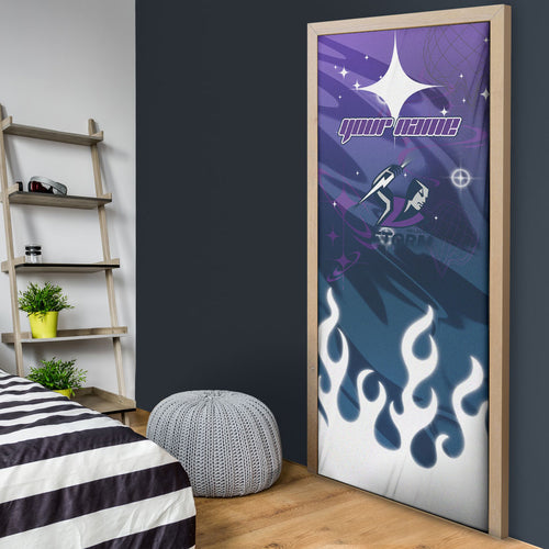 Personalized Melbourne Storm Door Cover Y2K Grunge Aesthetic With Cyber Flames and Starburst Graphics