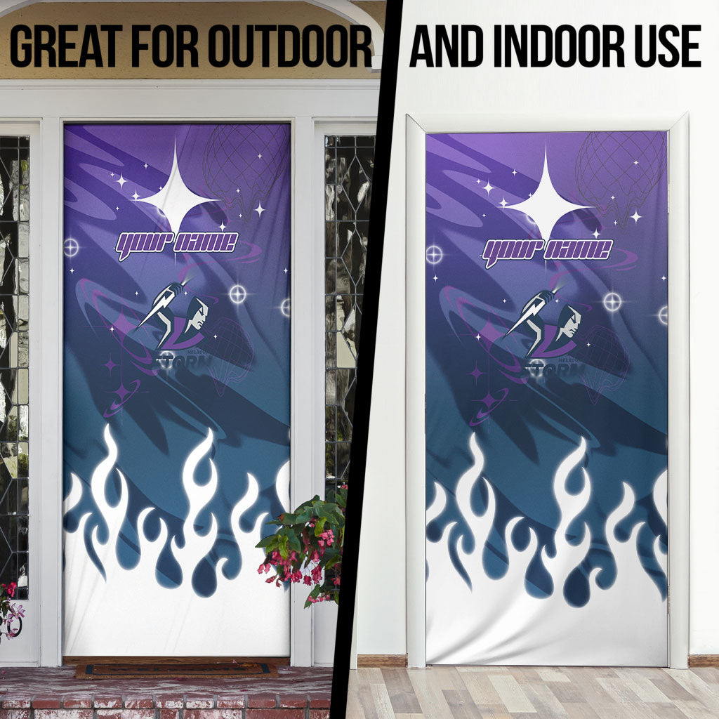 Personalized Melbourne Storm Door Cover Y2K Grunge Aesthetic With Cyber Flames and Starburst Graphics
