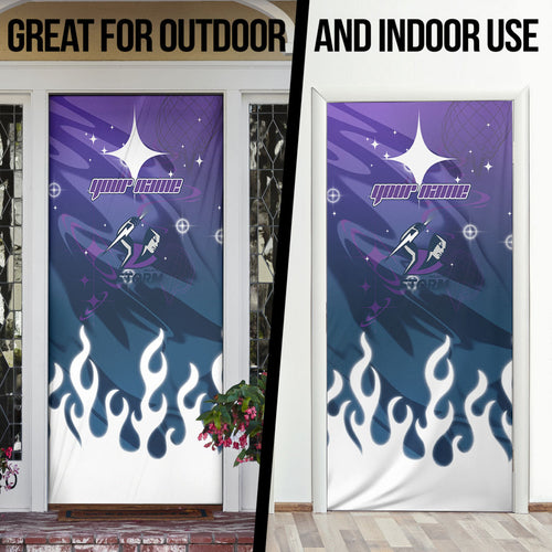 Personalized Melbourne Storm Door Cover Y2K Grunge Aesthetic With Cyber Flames and Starburst Graphics