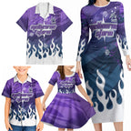 Personalized Melbourne Storm Family Matching Long Sleeve Bodycon Dress and Hawaiian Shirt Y2K Grunge Aesthetic With Cyber Flames and Starburst Graphics