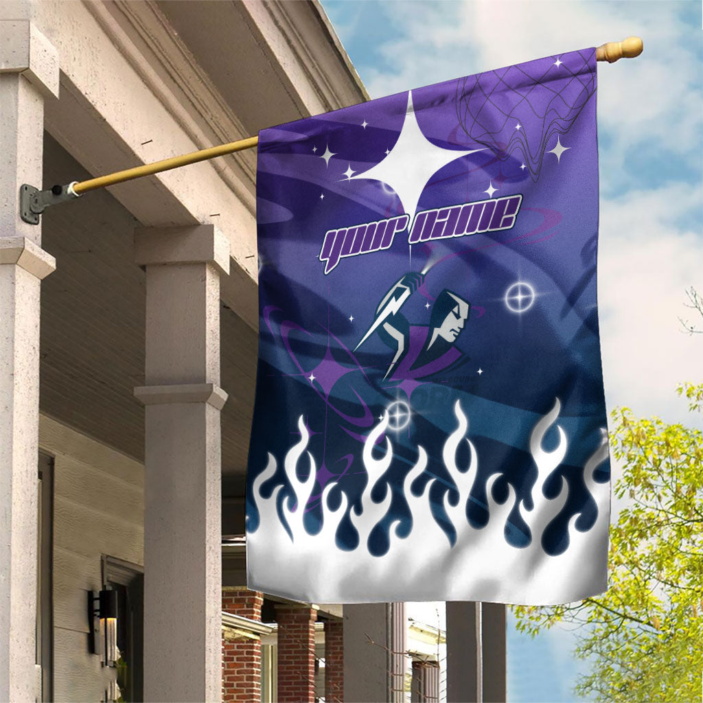 Personalized Melbourne Storm Garden Flag Y2K Grunge Aesthetic With Cyber Flames and Starburst Graphics