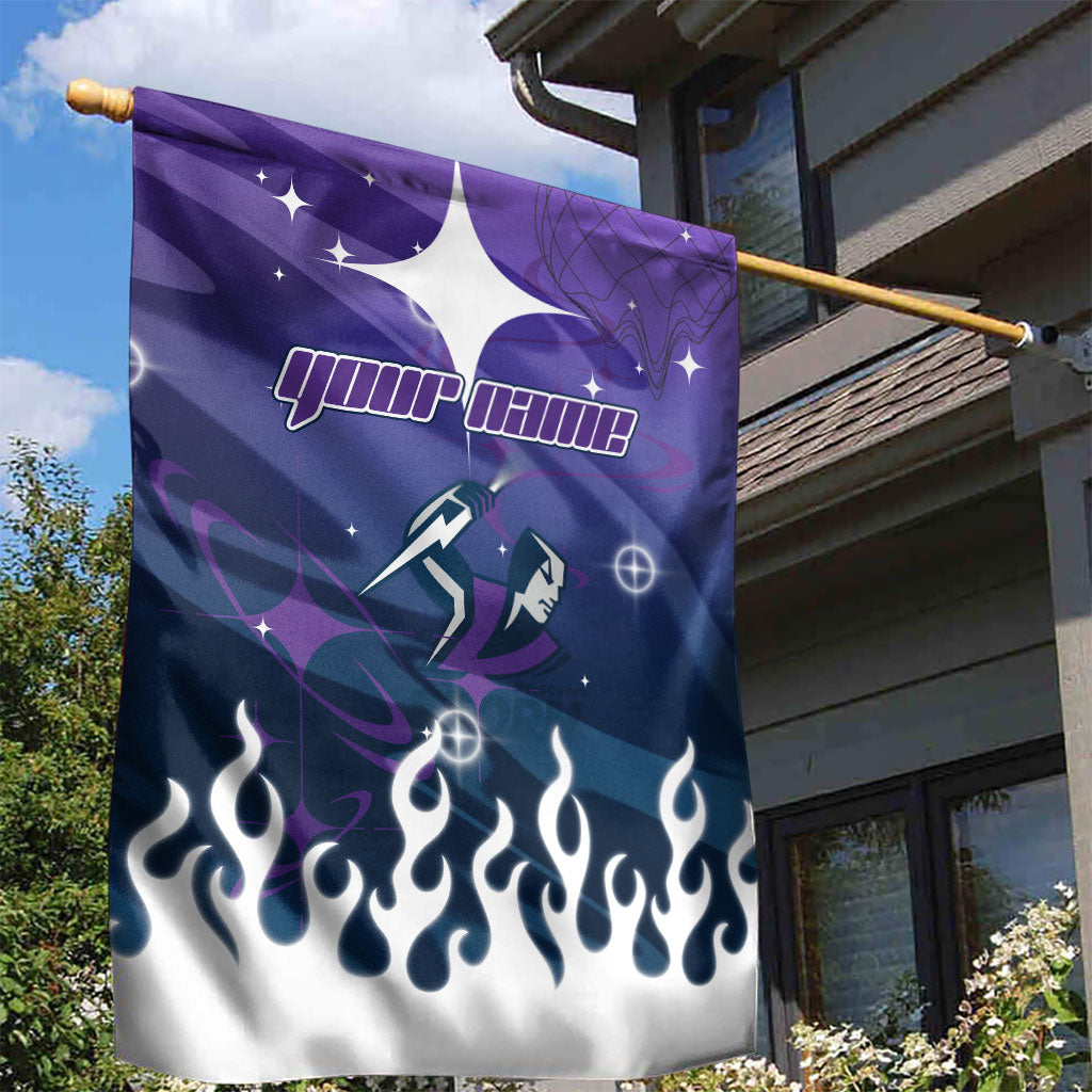 Personalized Melbourne Storm Garden Flag Y2K Grunge Aesthetic With Cyber Flames and Starburst Graphics