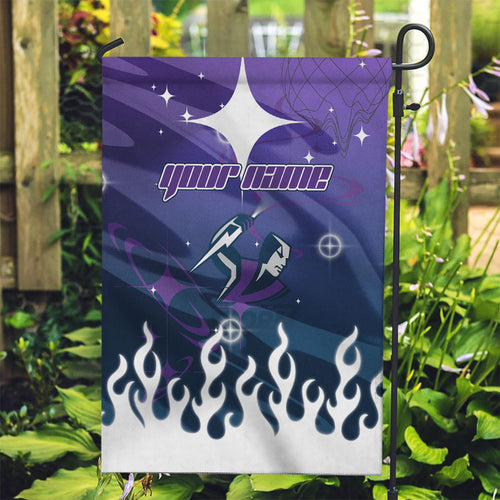Personalized Melbourne Storm Garden Flag Y2K Grunge Aesthetic With Cyber Flames and Starburst Graphics