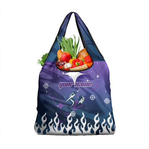 Personalized Melbourne Storm Grocery Bag Y2K Grunge Aesthetic With Cyber Flames and Starburst Graphics