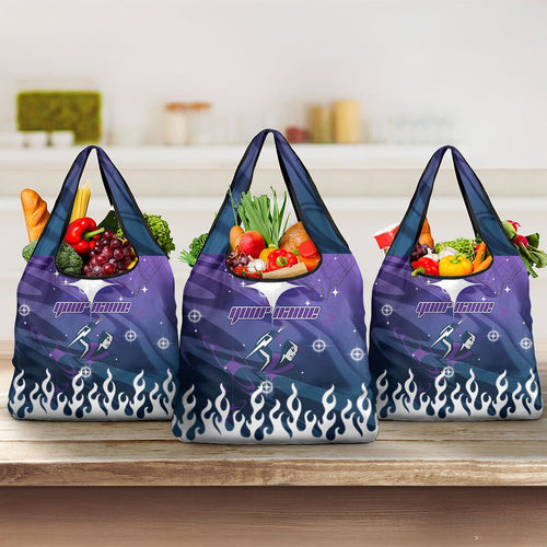 Personalized Melbourne Storm Grocery Bag Y2K Grunge Aesthetic With Cyber Flames and Starburst Graphics