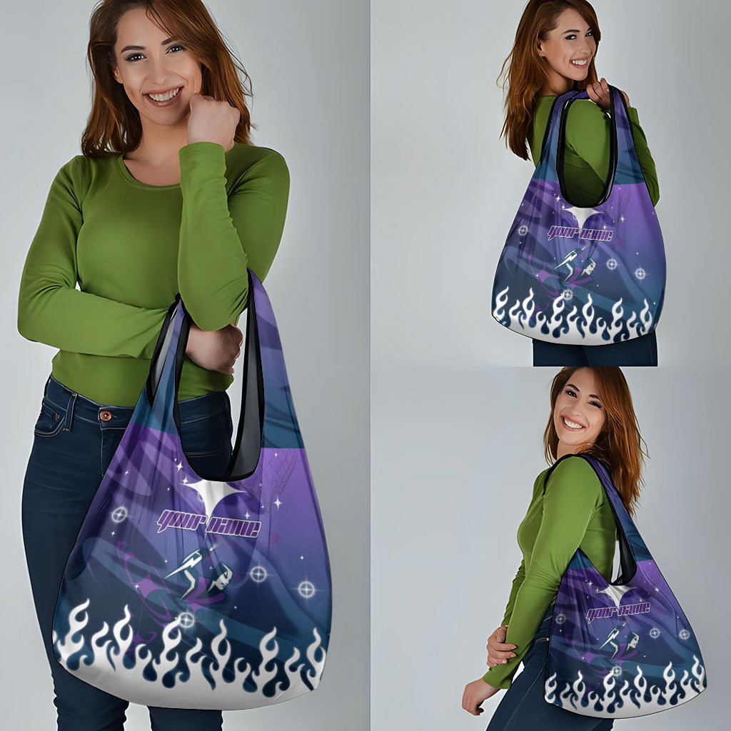 Personalized Melbourne Storm Grocery Bag Y2K Grunge Aesthetic With Cyber Flames and Starburst Graphics