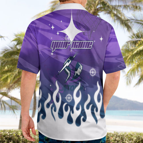 Personalized Melbourne Storm Hawaiian Shirt Y2K Grunge Aesthetic With Cyber Flames and Starburst Graphics