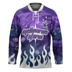 Personalized Melbourne Storm Hockey Jersey Y2K Grunge Aesthetic With Cyber Flames and Starburst Graphics