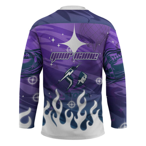 Personalized Melbourne Storm Hockey Jersey Y2K Grunge Aesthetic With Cyber Flames and Starburst Graphics
