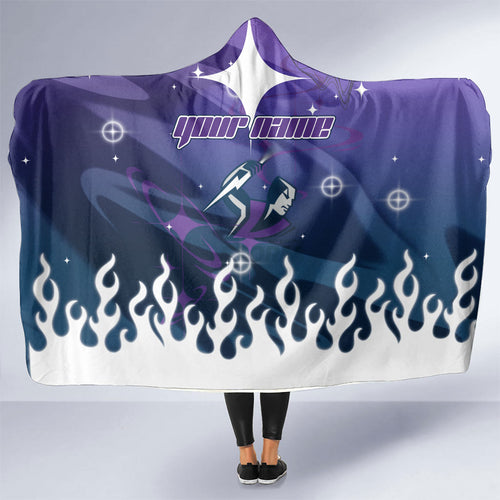Personalized Melbourne Storm Hooded Blanket Y2K Grunge Aesthetic With Cyber Flames and Starburst Graphics