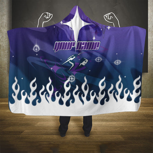 Personalized Melbourne Storm Hooded Blanket Y2K Grunge Aesthetic With Cyber Flames and Starburst Graphics