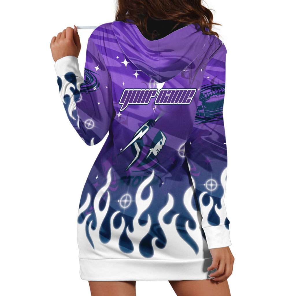Personalized Melbourne Storm Hoodie Dress Y2K Grunge Aesthetic With Cyber Flames and Starburst Graphics
