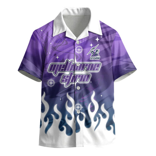 Personalized Melbourne Storm Kid Hawaiian Shirt Y2K Grunge Aesthetic With Cyber Flames and Starburst Graphics