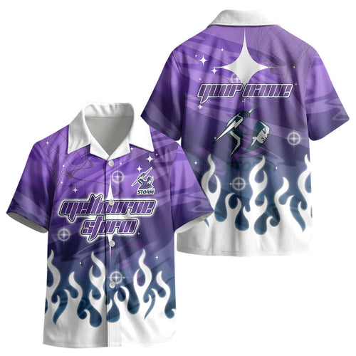 Personalized Melbourne Storm Kid Hawaiian Shirt Y2K Grunge Aesthetic With Cyber Flames and Starburst Graphics