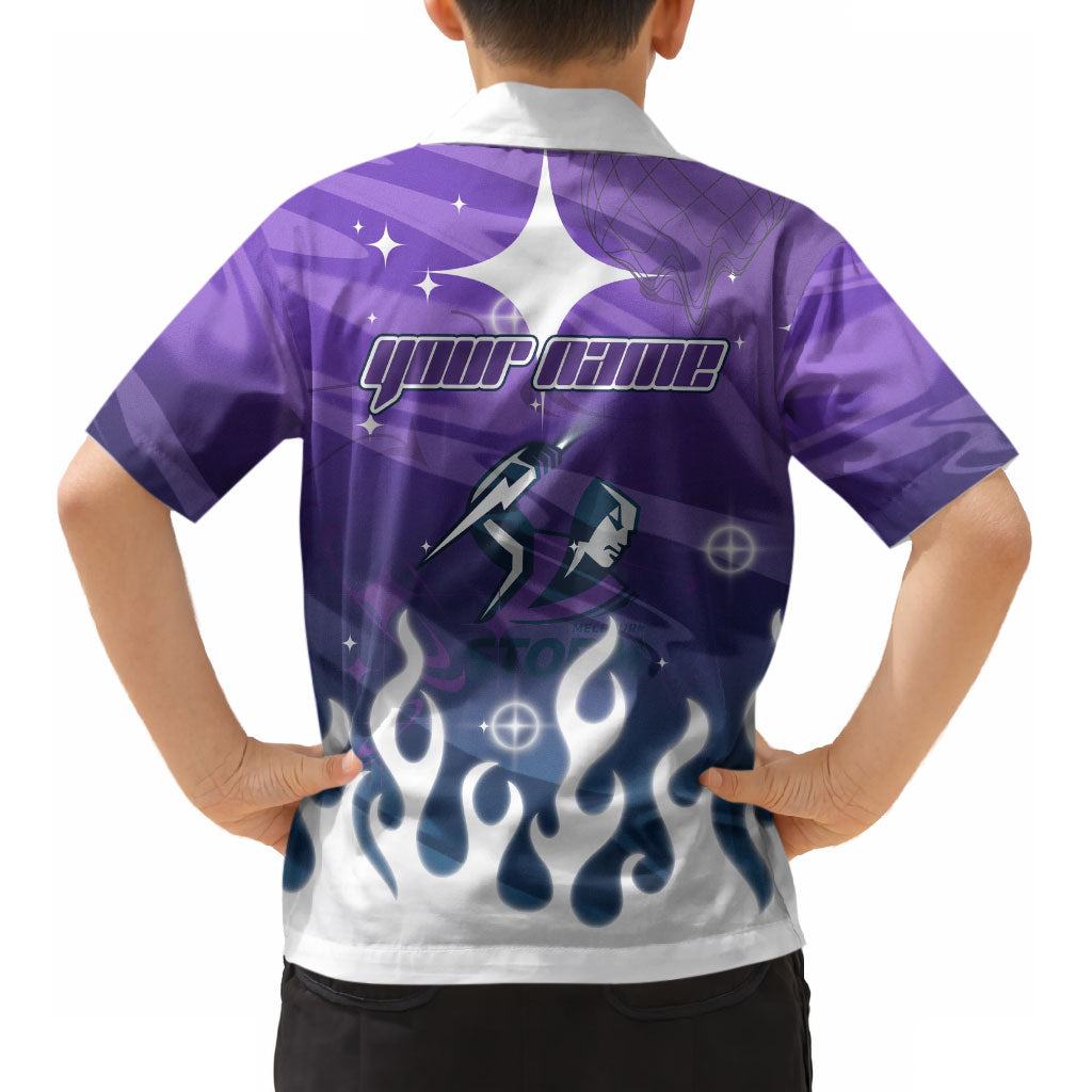 Personalized Melbourne Storm Kid Hawaiian Shirt Y2K Grunge Aesthetic With Cyber Flames and Starburst Graphics