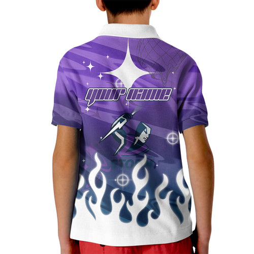 Personalized Melbourne Storm Kid Polo Shirt Y2K Grunge Aesthetic With Cyber Flames and Starburst Graphics